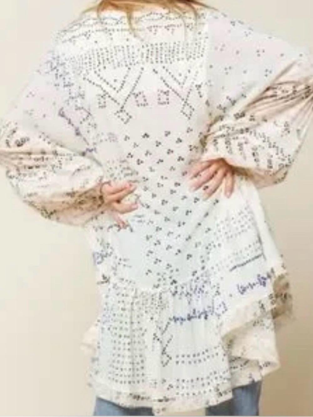Anthropologie Free People Shibori Tunic Top Ivory XS - Picture 2 of 10